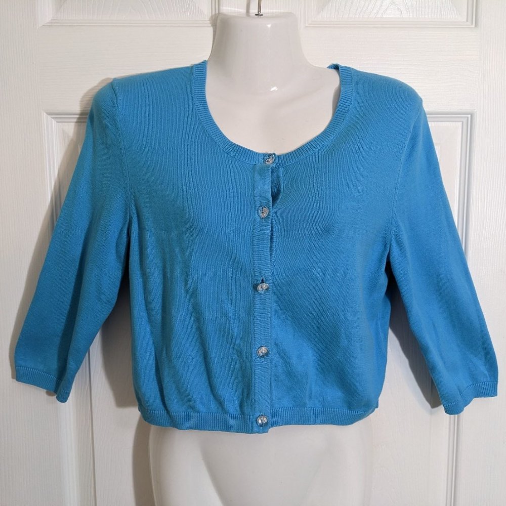 Lilly Pulitzer Baby Blue Crystal Buttons 3/4 Sleeve Cardigan Sweater - size S